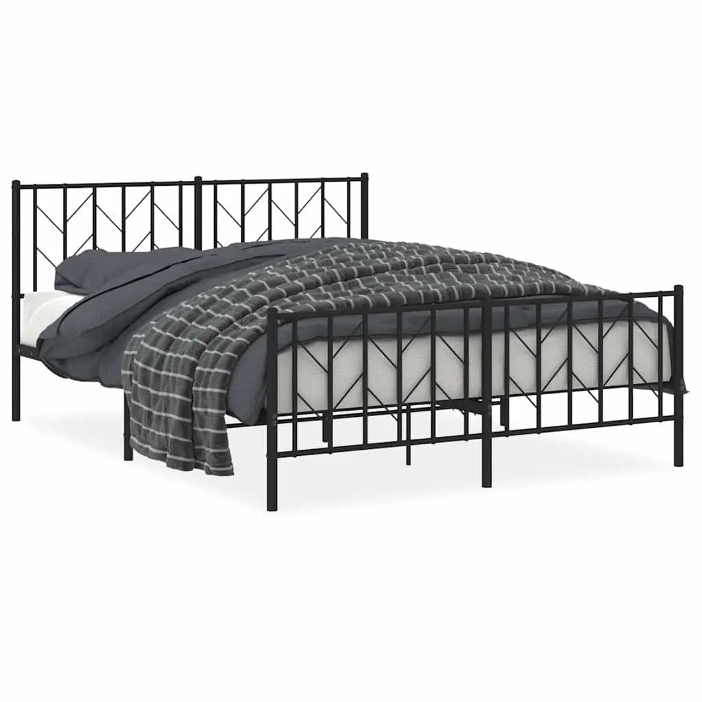 Metal Bed Frame Sturdy Steel Slats Support 150x200 cm Black