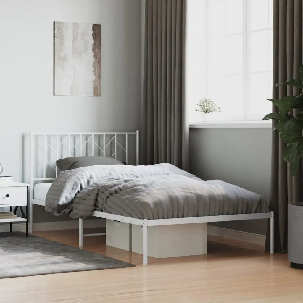 Steel Bed Frame King Single White 107x203 cm Sturdy Construction with Headboard