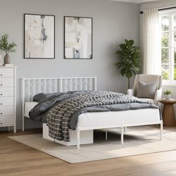 Metal Bed Frame 135x190 cm with Headboard and Slatted Base