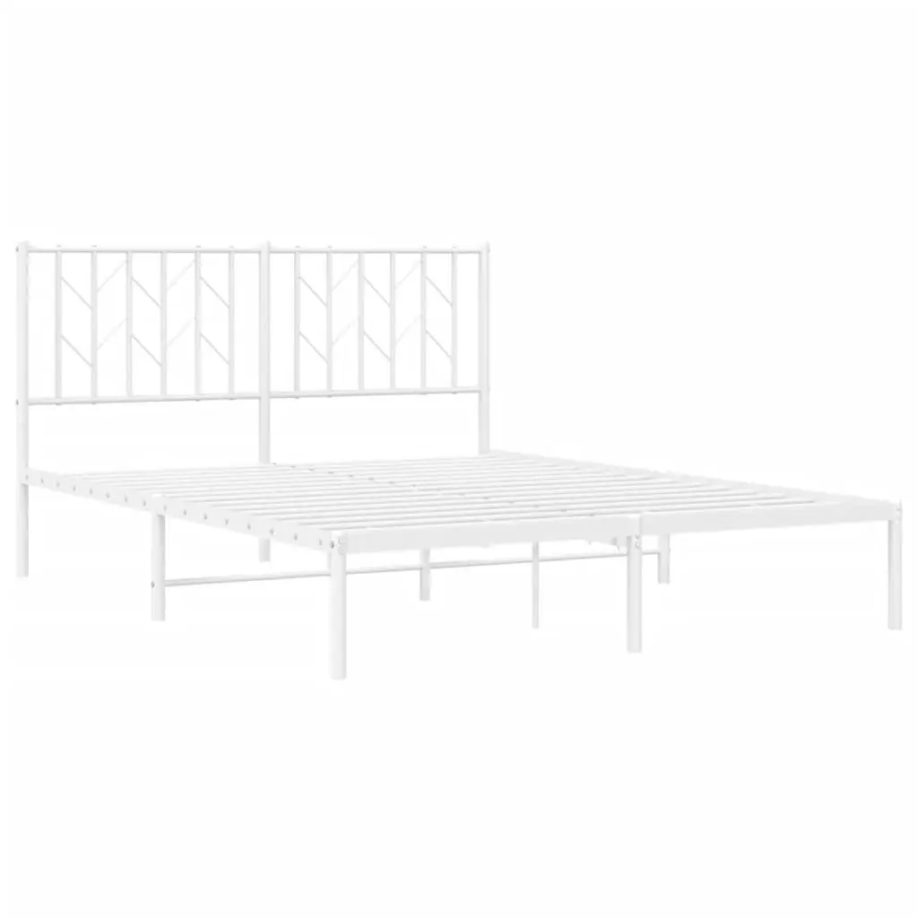 Metal Bed Frame Sturdy Steel Construction 135x190 cm White with Headboard