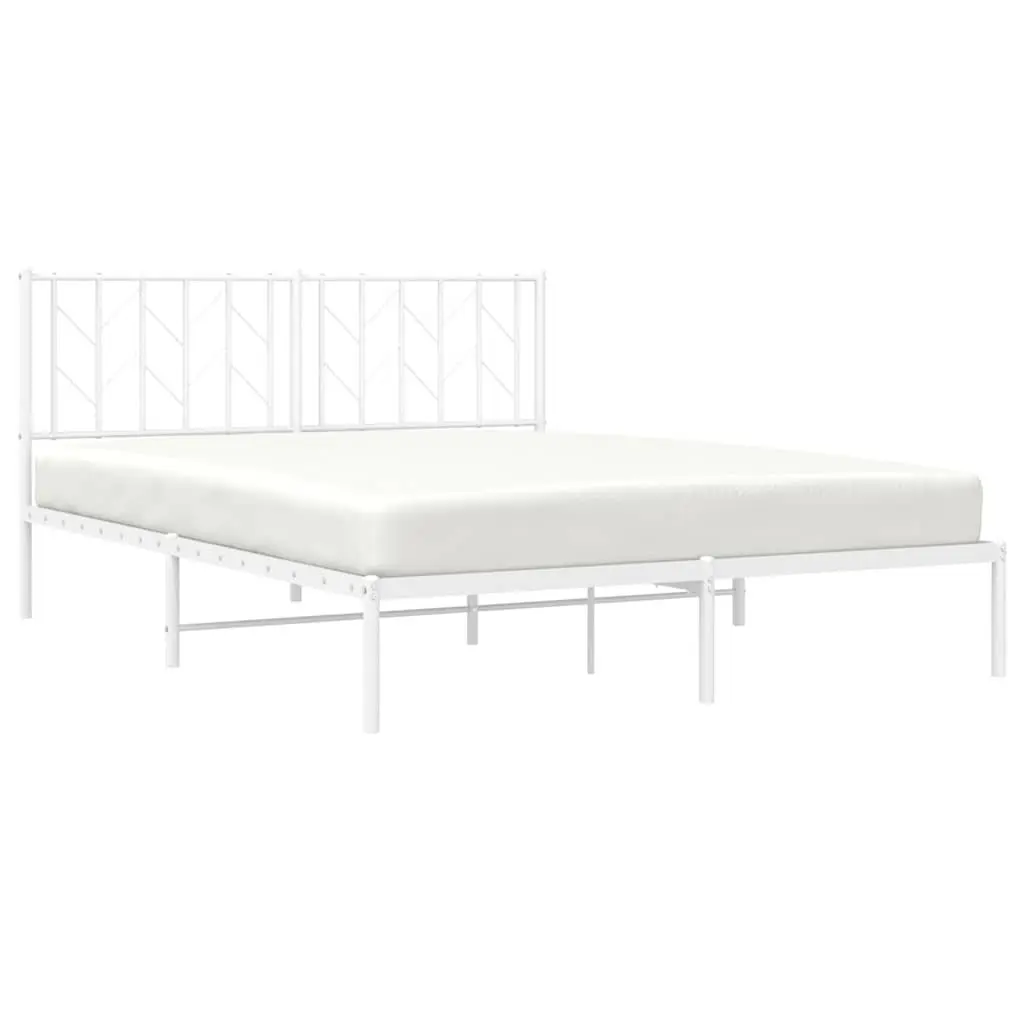 Metal Bed Frame with Headboard Slatted Base 150x200 cm White