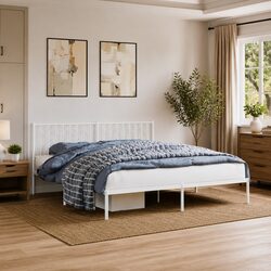Durable King Metal Bed Frame with Headboard and Storage