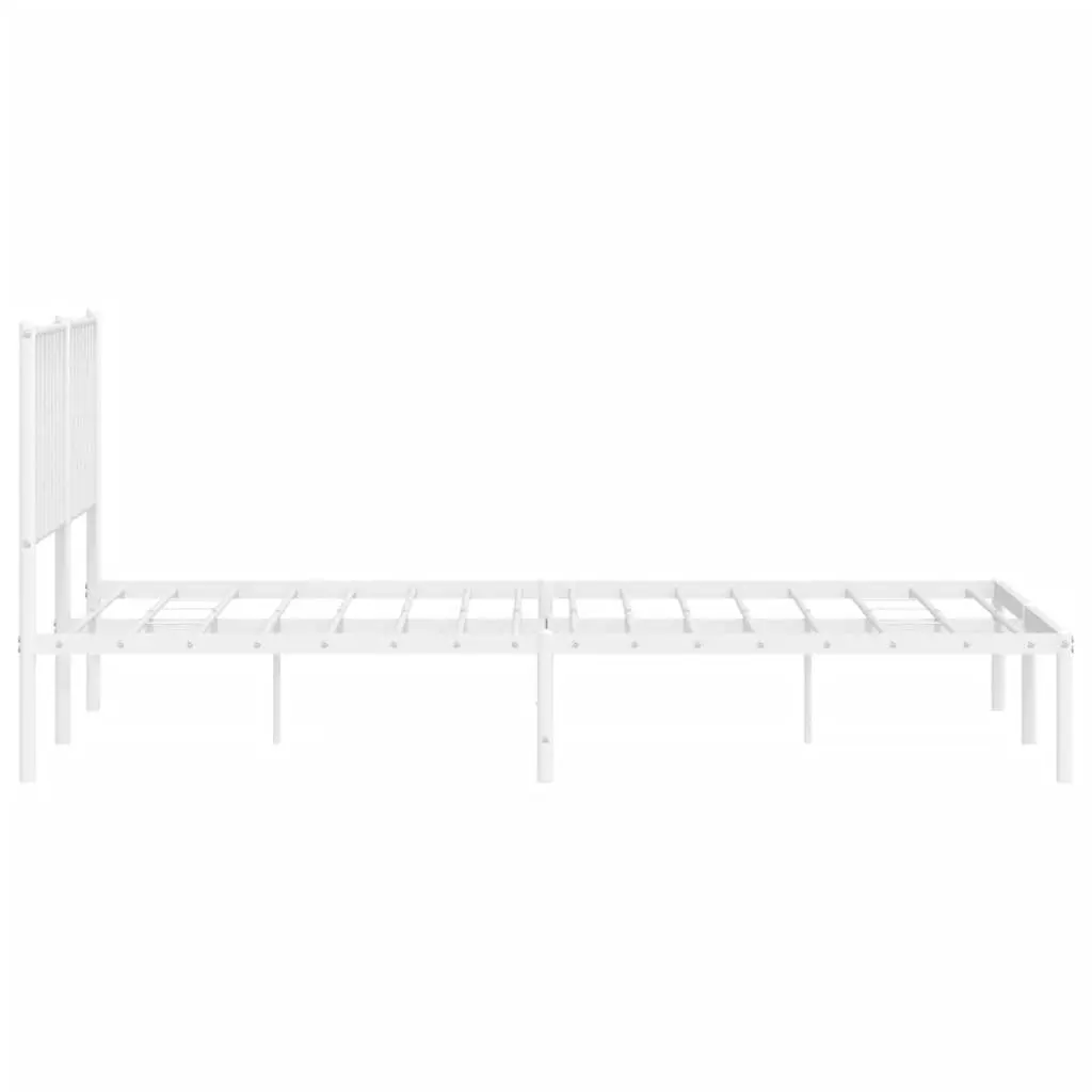 Metal Bed Frame King Size White Steel Slats Headboard Storage