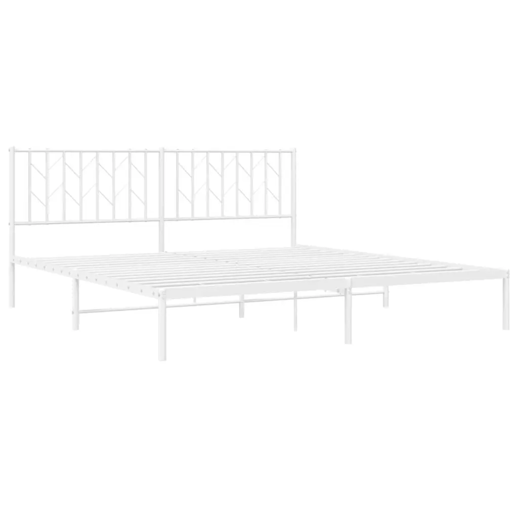 Metal Bed Frame King Size White Steel Slats Headboard Storage