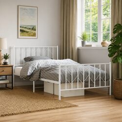 King Single Metal Bed Frame 107x203cm with Footboard White