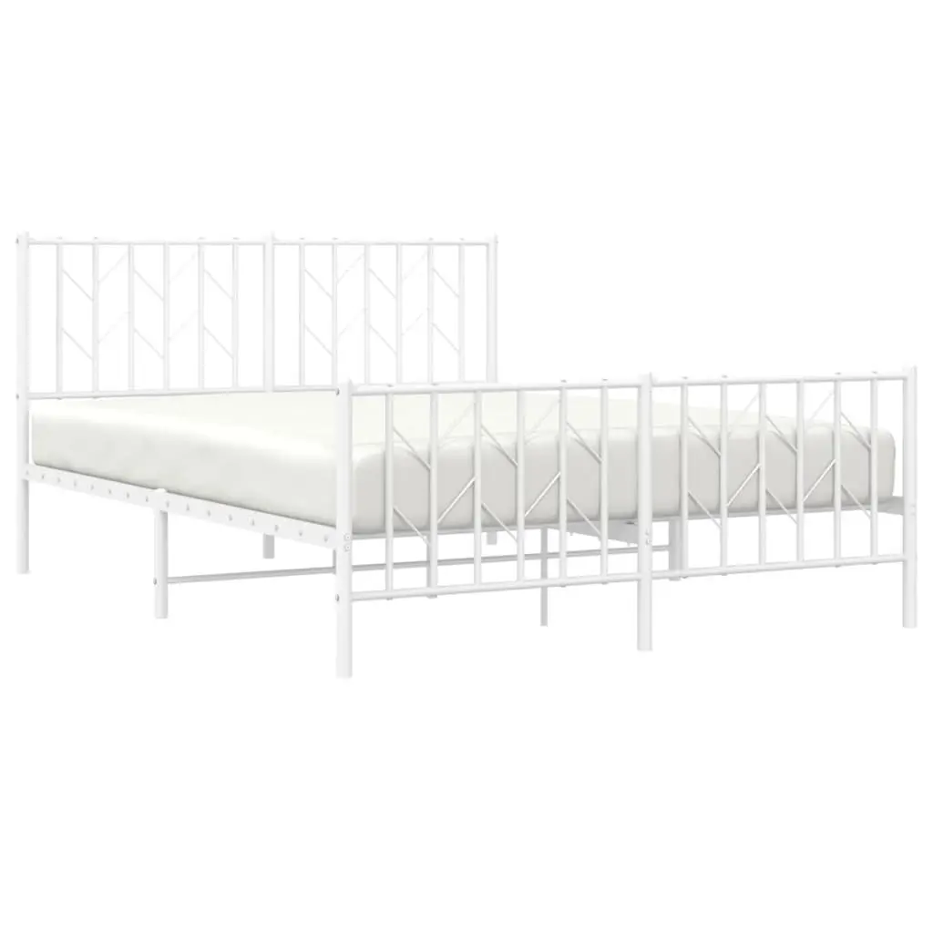 Metal Bed Frame White 135x190cm with Headboard Footboard for Bedroom Storage