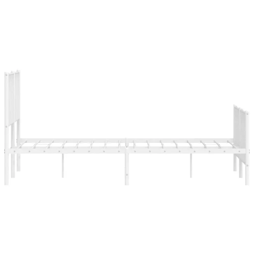 Metal Bed Frame White 135x190cm with Headboard Footboard for Bedroom Storage