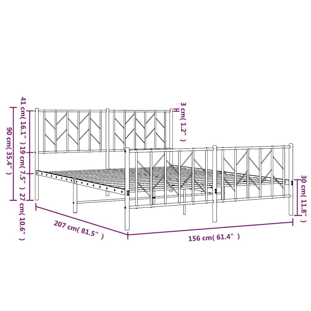Metal Bed Frame Storage Space 150x200 cm White