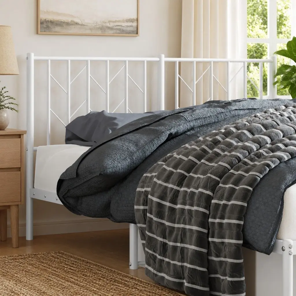Metal Headboard Back Support 135cm White Steel Frame