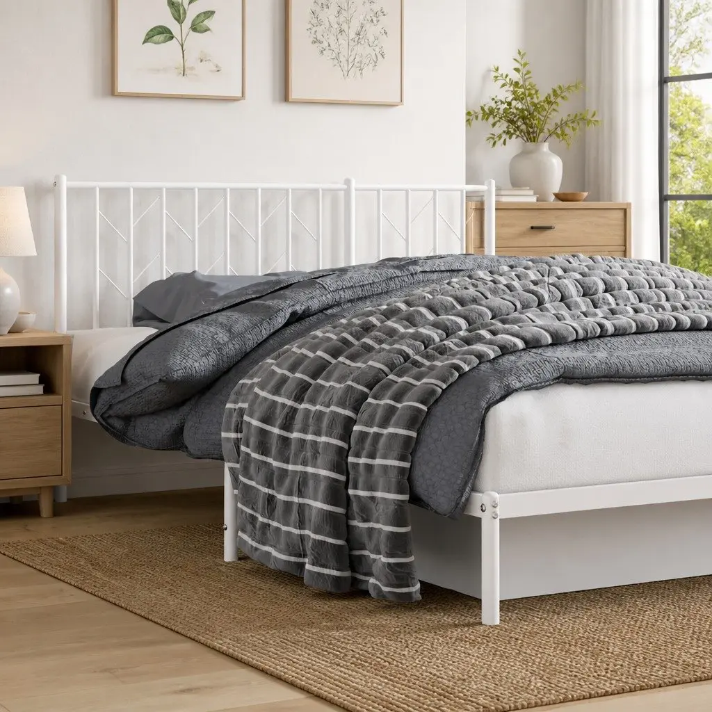 Metal Headboard Back Support 180cm White Steel Frame