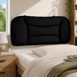 Black Fabric Headboard Cushion 90 cm with Support Straps