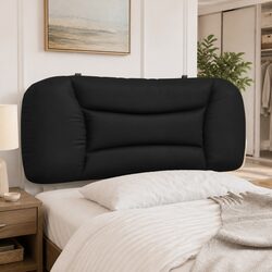 107cm Black Faux Leather Headboard Cushion for King Single