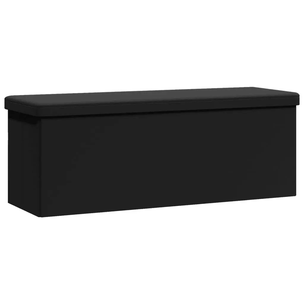 Storage Bench Foldable Black PVC Seat Ottoman