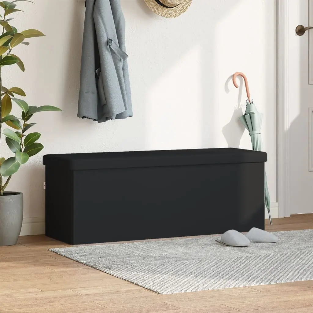 Storage Bench Foldable Black PVC Seat Ottoman