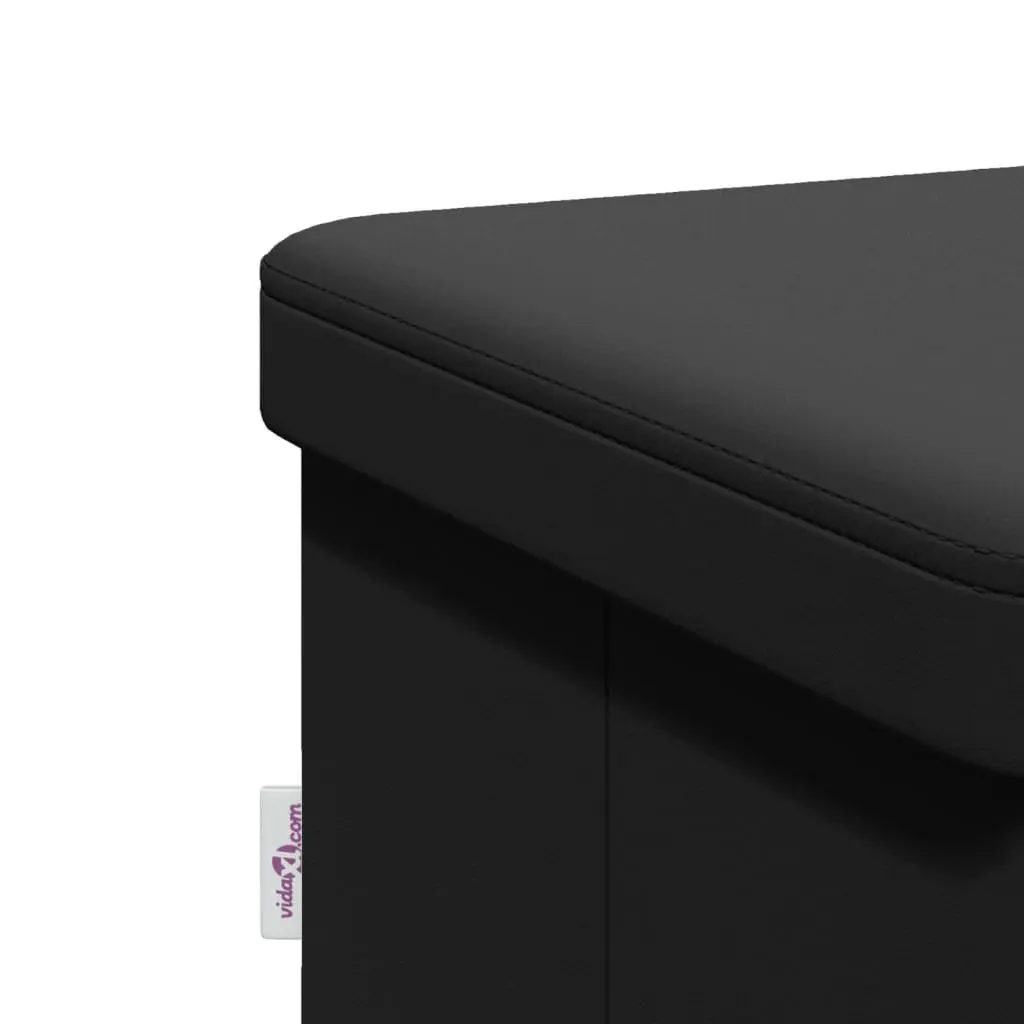 Storage Bench Foldable Black PVC Seat Ottoman