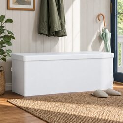 Compact White Foldable Storage Bench with Removable Seat