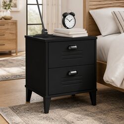 Black Engineered Wood Bedside Cabinet with Ample Storage