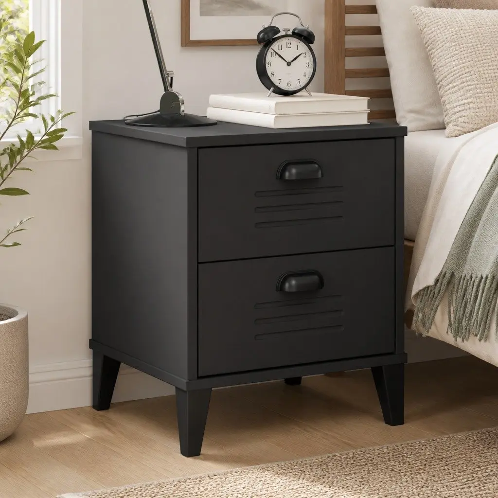 Bedside Cabinet Engineered Wood Storage Anthracite Grey