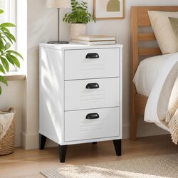 White Engineered Wood Bedside Cabinet with Ample Storage