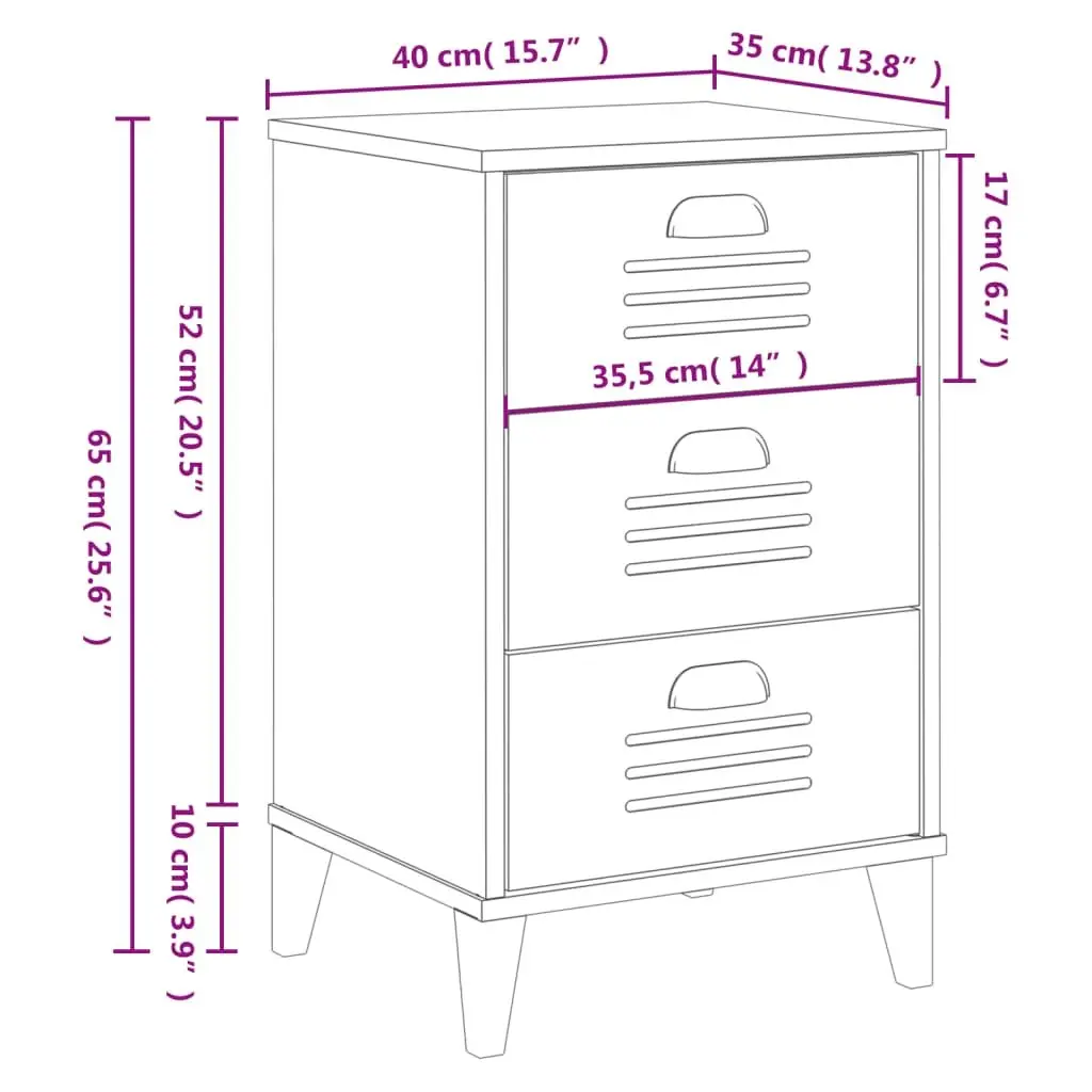 Bedside Table Engineered Wood Storage White