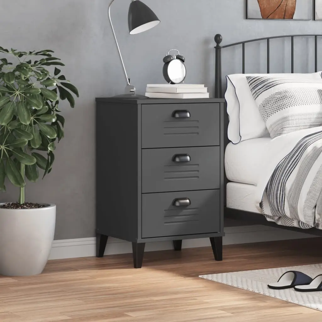 Bedside Table Engineered Wood Storage Anthracite Grey