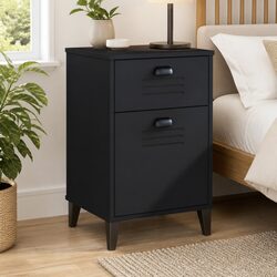 Black Engineered Wood Bedside Cabinet with Storage