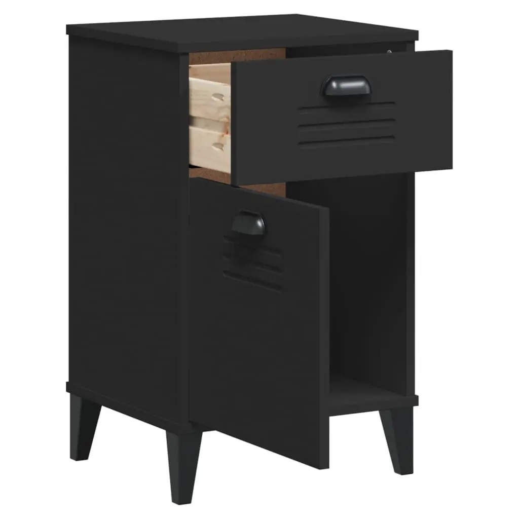 Bedside Cabinet Engineered Wood Durable Black Nightstand Bedroom Storage Table