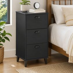 Black Engineered Wood Bedside Cabinet with Storage