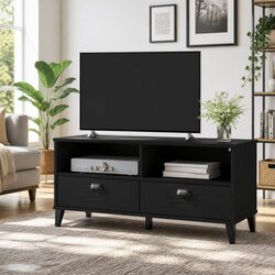 Black Engineered Wood TV Cabinet with Ample Storage