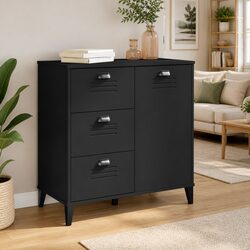 Industrial Black Sideboard with Engineered Wood Construction