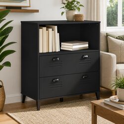 Industrial Bookcase with Cabinet and Black Finish