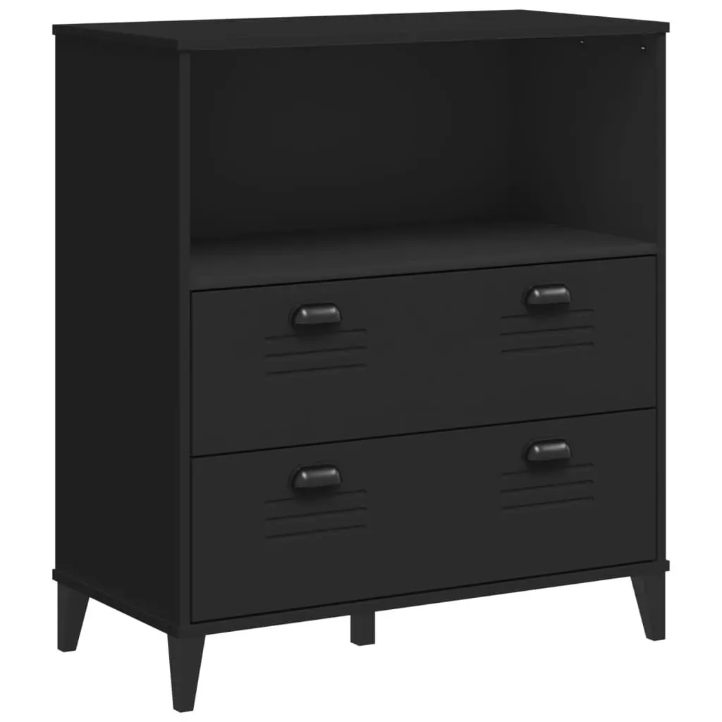 Black Industrial Bookshelf with Storage Cabinet Engineered Wood 80x40x90cm