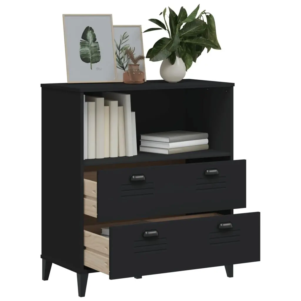Black Industrial Bookshelf with Storage Cabinet Engineered Wood 80x40x90cm
