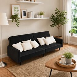 Convertible 2-Seater Sofa Bed with Black Velvet Upholstery