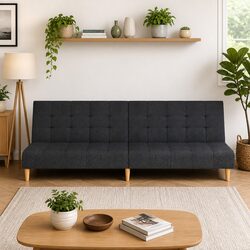 Grey Fabric 2-Seater Sofa Bed with Wooden Frame