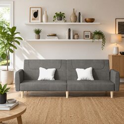2-Seater Convertible Sofa Bed in Grey Fabric