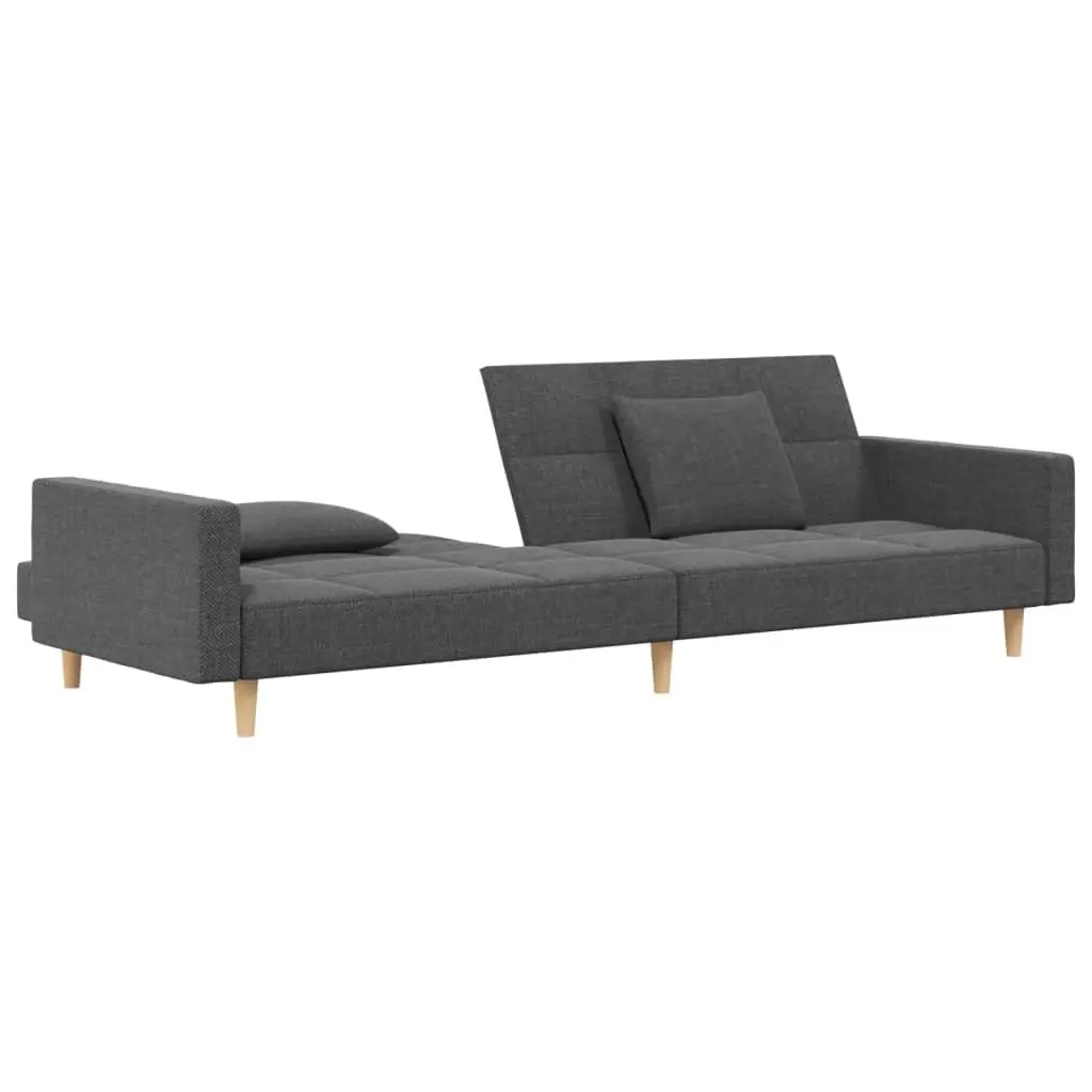 2-Seater Sofa Bed Light Grey Fabric Day Bed Guest Sleeper with Pillows