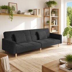 2-Seater Grey Fabric Sofa Bed with Adjustable Backrests