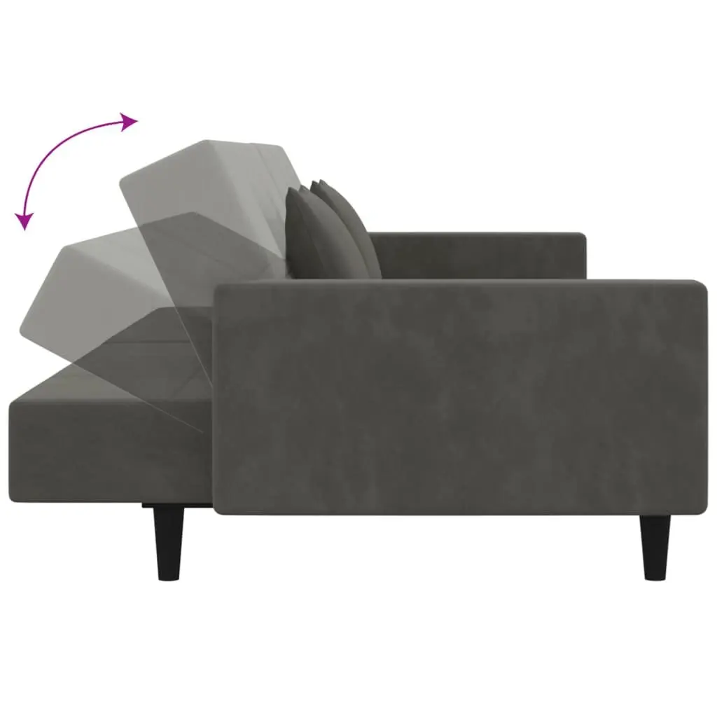 2-Seater Sofa Bed Convertible Grey Velvet Day Bed with Pillows