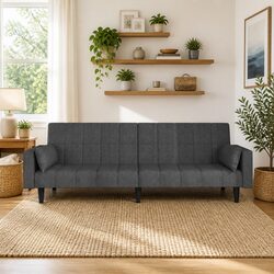 Convertible 2-Seater Sofa Bed in Grey Fabric