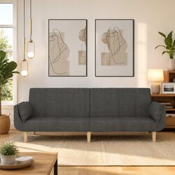 2-Seater Convertible Sofa Bed with Pillows, Dark Grey