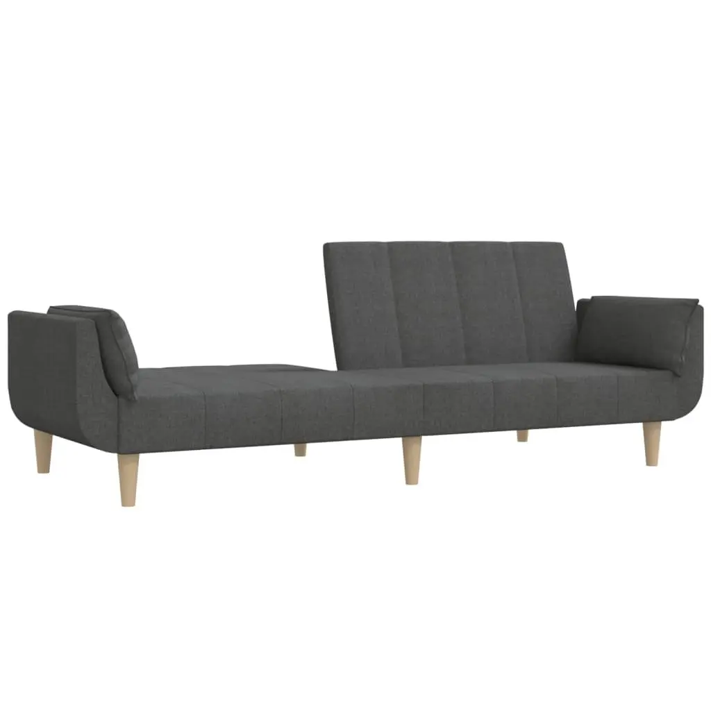 2-Seater Sofa Bed with Pillows Grey Fabric Convertible Day Bed Guest Sleeper