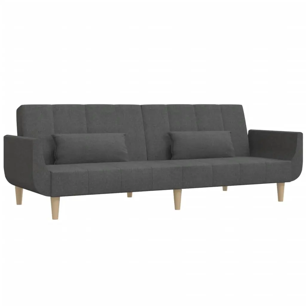 2-Seater Sofa Bed with Pillows Grey Fabric Convertible Day Bed Guest Sleeper