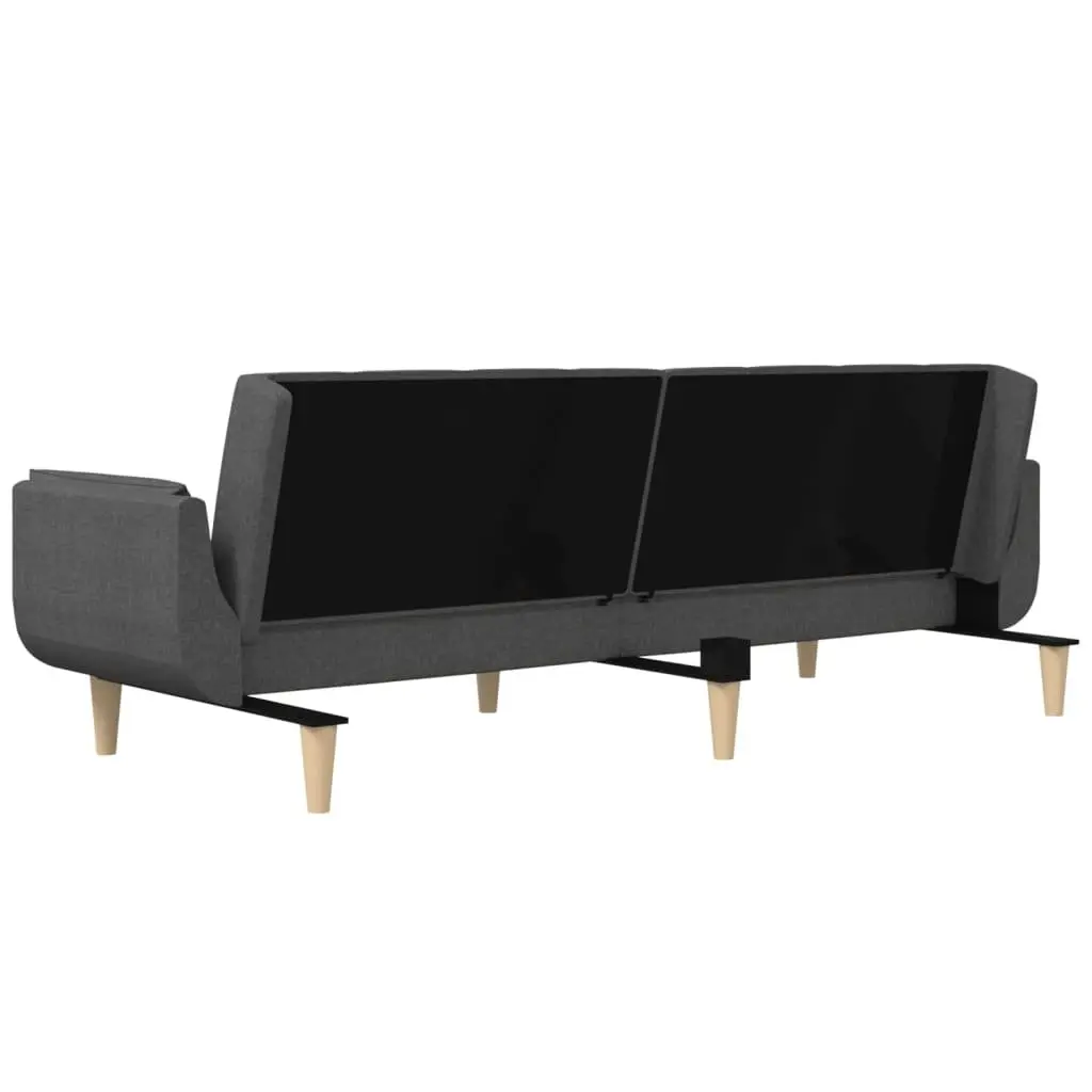 2-Seater Sofa Bed with Pillows Grey Fabric Convertible Day Bed Guest Sleeper