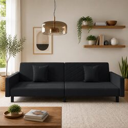 Convertible 2-Seater Sofa Bed in Black Velvet
