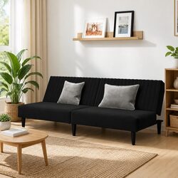 2-Seater Sofa Bed with Black Velvet Upholstery
