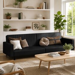 2-Seater Sofa Bed with Black Faux Leather Upholstery