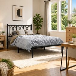 Sleek Black Metal Bed Frame King Single 107x203 cm