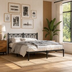 Metal Bed Frame 150x200 cm with Steel Construction and Storage