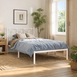 Sturdy Metal Bed Frame King Single 107x203 cm White